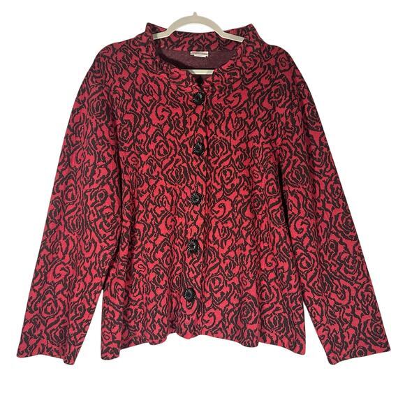 Habitat XL Textured Damask Button Front Jacket Cardigan Red & Black Made in‎ USA - Picture 1 of 9